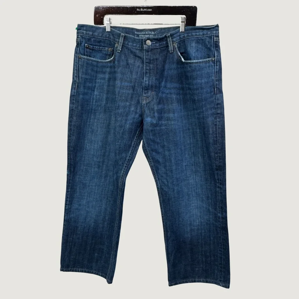 Banana Republic Straight Fit Jeans Mens 38x25 Cropped Dark Wash Classic Denim